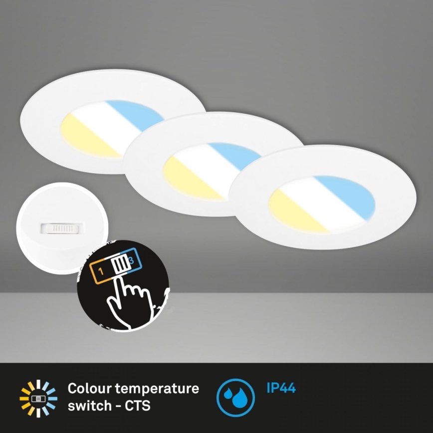 Briloner 7598036 - К-кт 3x LED Лампа за вграждане в баня LED/4,9W/230V IP44 2700/4000/6500K бял