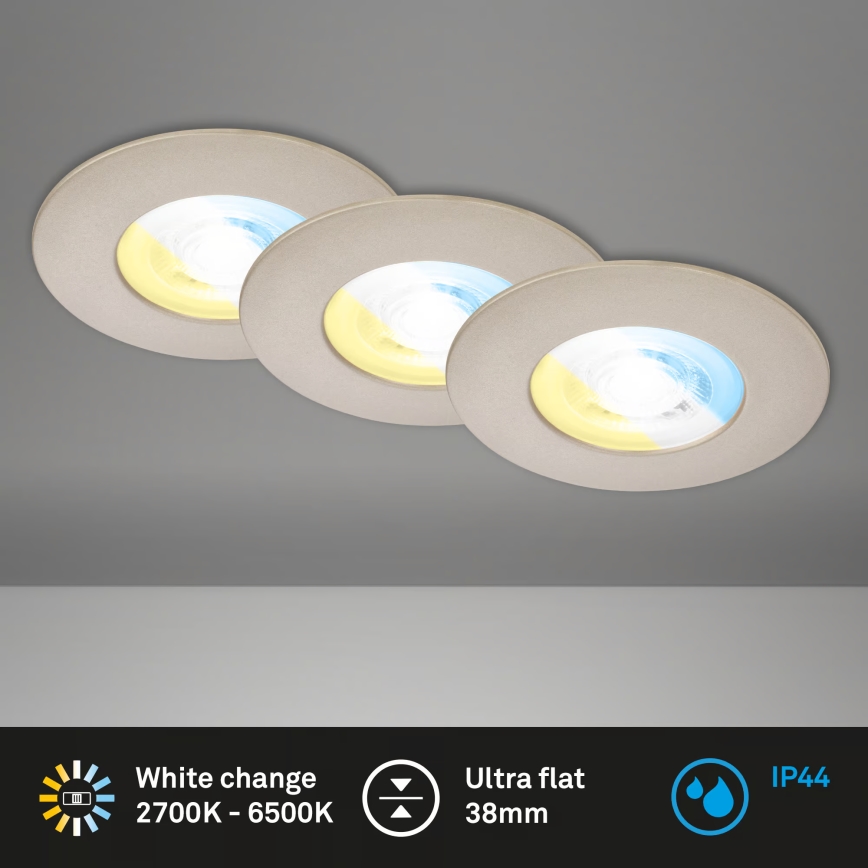 Briloner 7605032 - КОМПЛЕКТ 3xLED вградени осветителни тела за баня 3xLED/4,9W/230V IP44 матов хром
