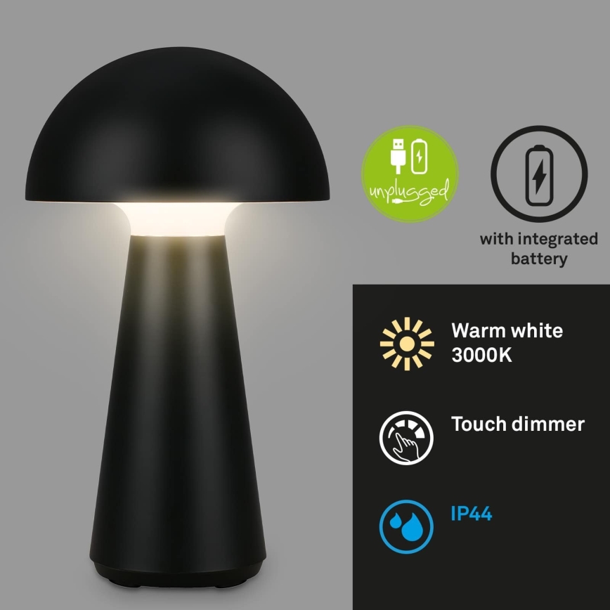 Briloner - Димируема презареждаема сензорна външна настолна лампа LED/2,6W/5V 3000K IP44 2000 mAh черна