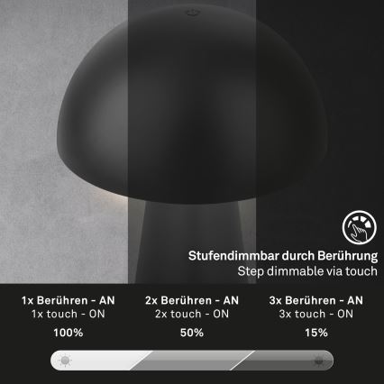 Briloner - Димируема презареждаема сензорна външна настолна лампа LED/2,6W/5V 3000K IP44 2000 mAh черна