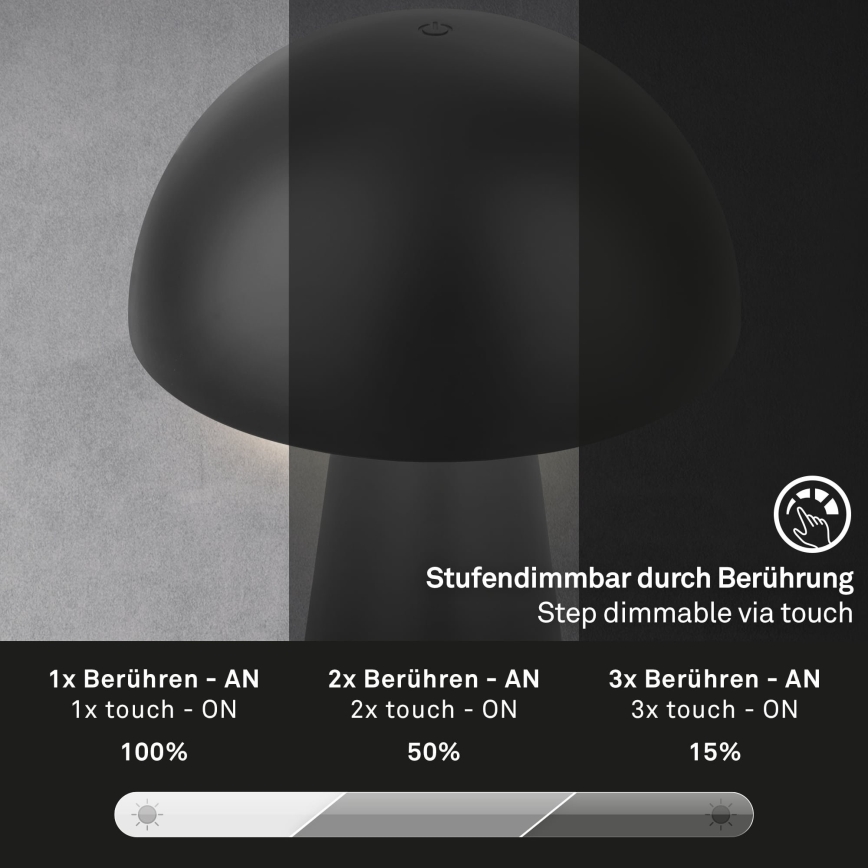 Briloner - Димируема презареждаема сензорна външна настолна лампа LED/2,6W/5V 3000K IP44 2000 mAh черна