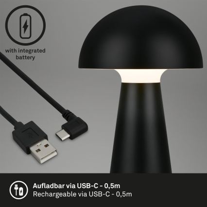 Briloner - Димируема презареждаема сензорна външна настолна лампа LED/2,6W/5V 3000K IP44 2000 mAh черна