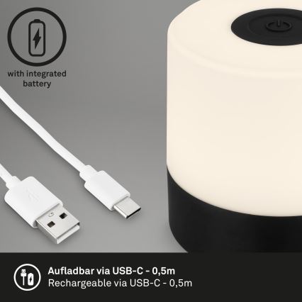 Briloner - LED димируема зареждаема сензорна външна настолна лампа LED/2W/5V 2700K IP44 1200 mAh черна