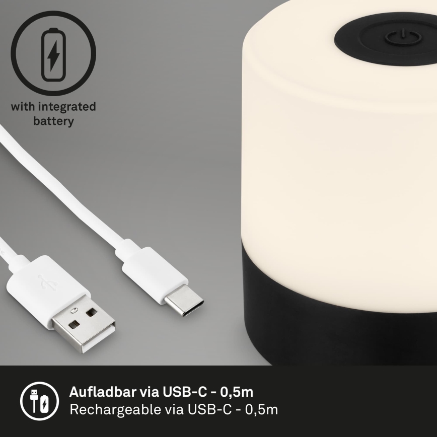 Briloner - LED димируема зареждаема сензорна външна настолна лампа LED/2W/5V 2700K IP44 1200 mAh черна