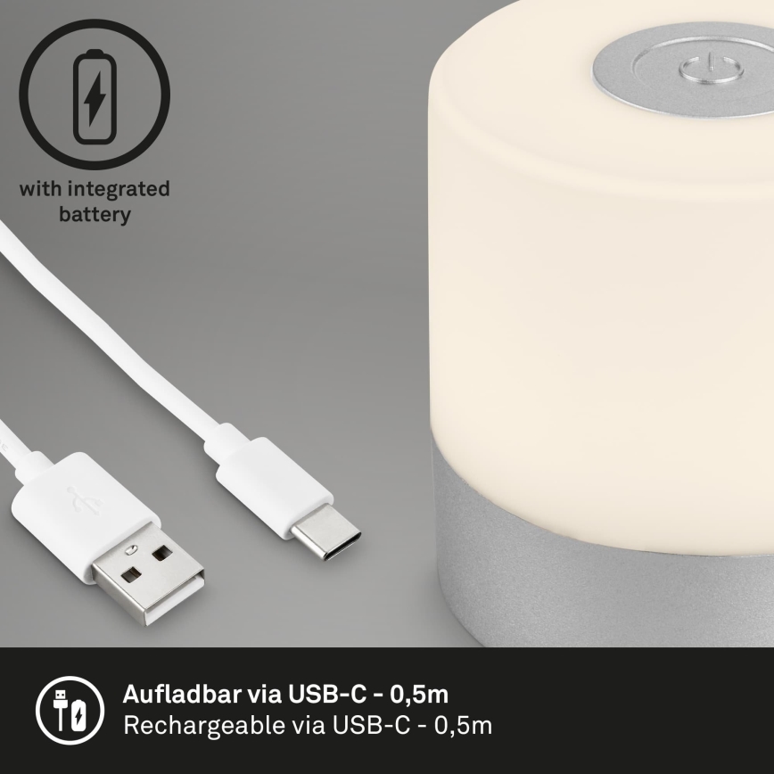 Briloner - LED димируема презареждаема сензорна външна настолна лампа LED/2W/5V 2700K IP44 1200 mAh матов хром