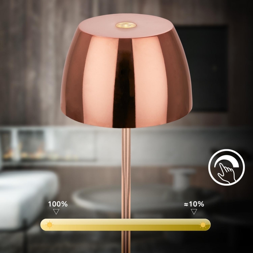 Briloner - LED Димируема презареждаема сензорна външна настолна лампа MINI LED/2,5W/5V IP44 1800 mAh медна