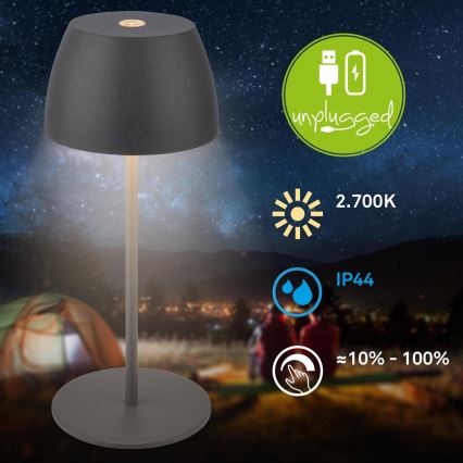 Briloner - LED димируема презареждаема сензорна външна настолна лампа MINI LED/2,5W/5V IP44 1800 mAh антрацит