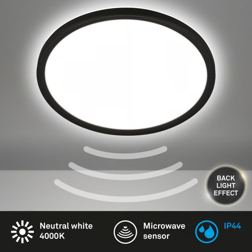 Briloner - LED таванно осветително тяло за баня MOVE с сензор за движение, 18 W/230 V, IP44, Ø 29 см, черно