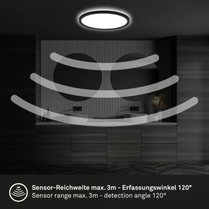 Briloner - LED таванно осветително тяло за баня MOVE с сензор за движение, 18 W/230 V, IP44, Ø 29 см, черно