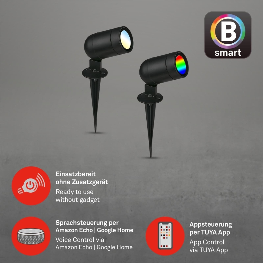 Briloner - LED RGBW димируемо външно осветително тяло LED/4,4W/230V 2700/4000/6500K IP44 Wi-Fi Tuya