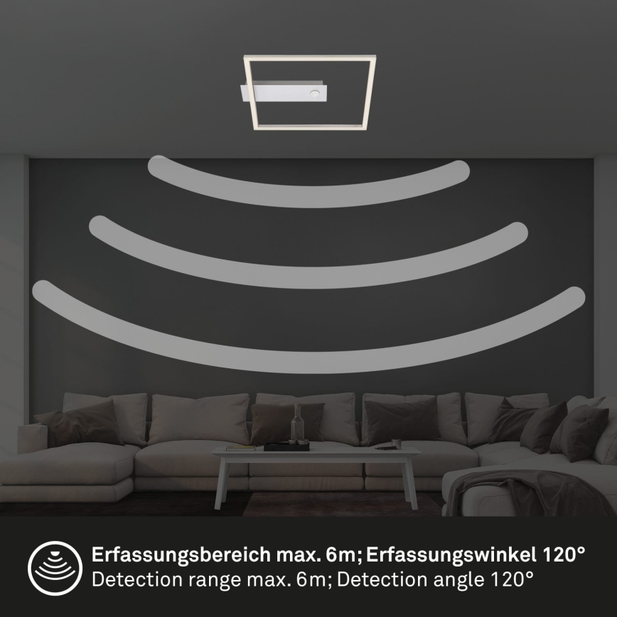 Briloner - LED таванно осветително тяло със сензор за движение и за здрач FRAME LED/14W/230V 3000K 30x32 см матиран хром
