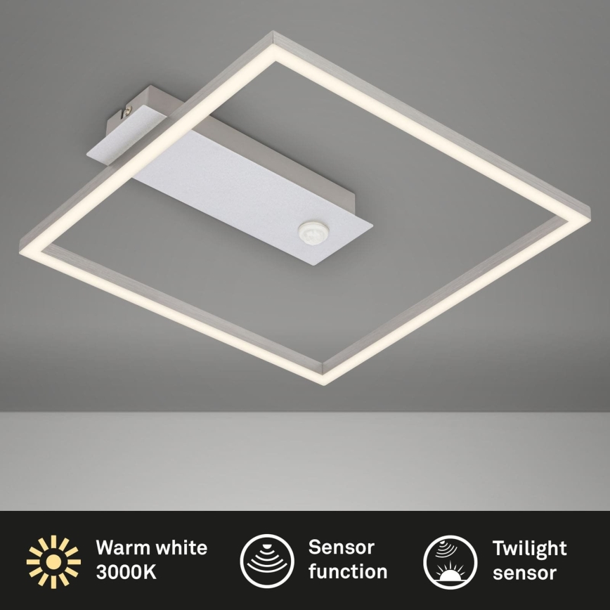 Briloner - LED таванно осветително тяло със сензор за движение и за здрач FRAME LED/14W/230V 3000K 30x32 см матиран хром