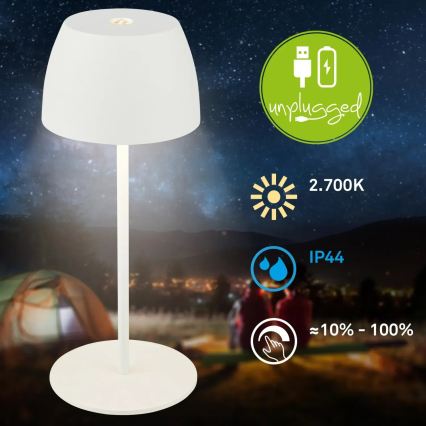 Briloner - LED димируема презареждаема сензорна настолна лампа за външна употреба MINI LED/2,5W/5V IP44 1800 mAh бяла