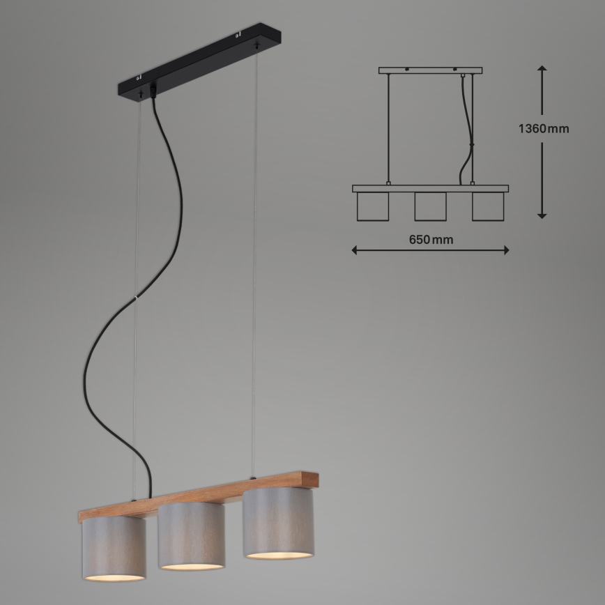 Briloner - Пендел RHON 3xE14/25W/230V каучуково дърво