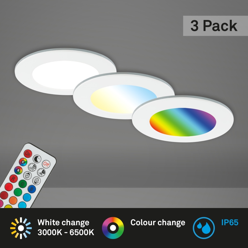 Briloner - К-кт 3x RGBW LED Димируема лампа за вграждане в баня LED/4,8W/230V 3000-6500K IP65 + дистанционно управление