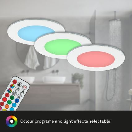 Briloner - К-кт 3x RGBW LED Димируема лампа за вграждане в баня LED/4,8W/230V 3000-6500K IP65 + дистанционно управление