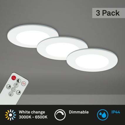 Briloner - К-кт 3x LED Димируема лампа за вграждане в баня LED/4,8W/230V 3000-6500K IP44 + дистанционно управление