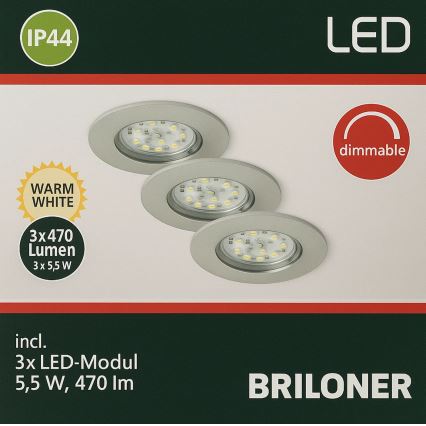 Briloner - К-кт 3x LED Димируема лампа за вграждане в баня LED/5,5W/230V IP44