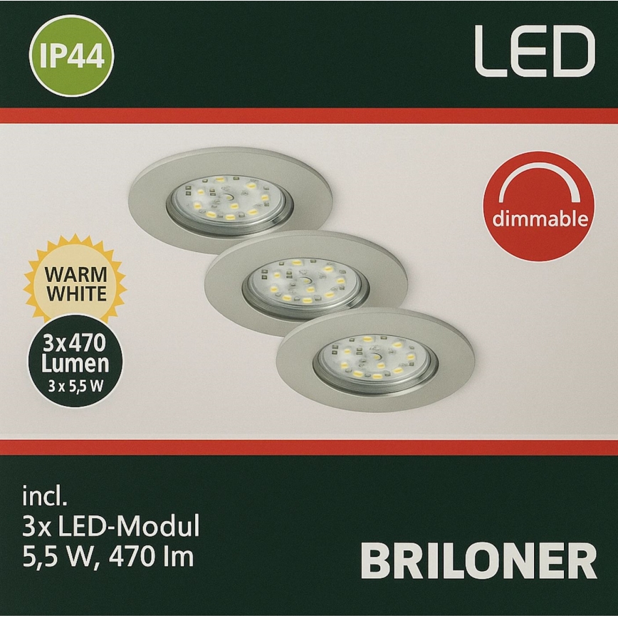 Briloner - К-кт 3x LED Димируема лампа за вграждане в баня LED/5,5W/230V IP44