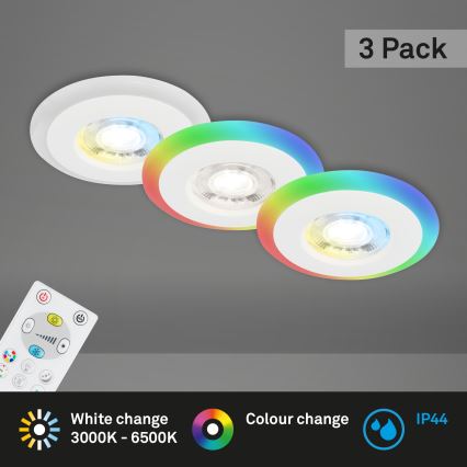 Briloner - К-кт 3x LED RGBW Димируема лампа за окачен таван на баня LED/5W/230V 3000-6500K IP44 + дистанционно управление