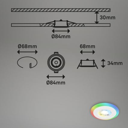 Briloner - К-кт 3x LED RGBW Димируема лампа за окачен таван на баня LED/5W/230V 3000-6500K IP44 + дистанционно управление