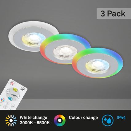 Briloner - К-кт 3x LED RGBW Димируема лампа за окачен таван на баня LED/5W/230V 3000-6500K IP44 + дистанционно управление