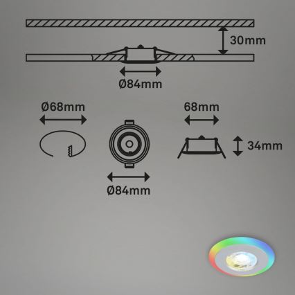 Briloner - К-кт 3x LED RGBW Димируема лампа за окачен таван на баня LED/5W/230V 3000-6500K IP44 + дистанционно управление