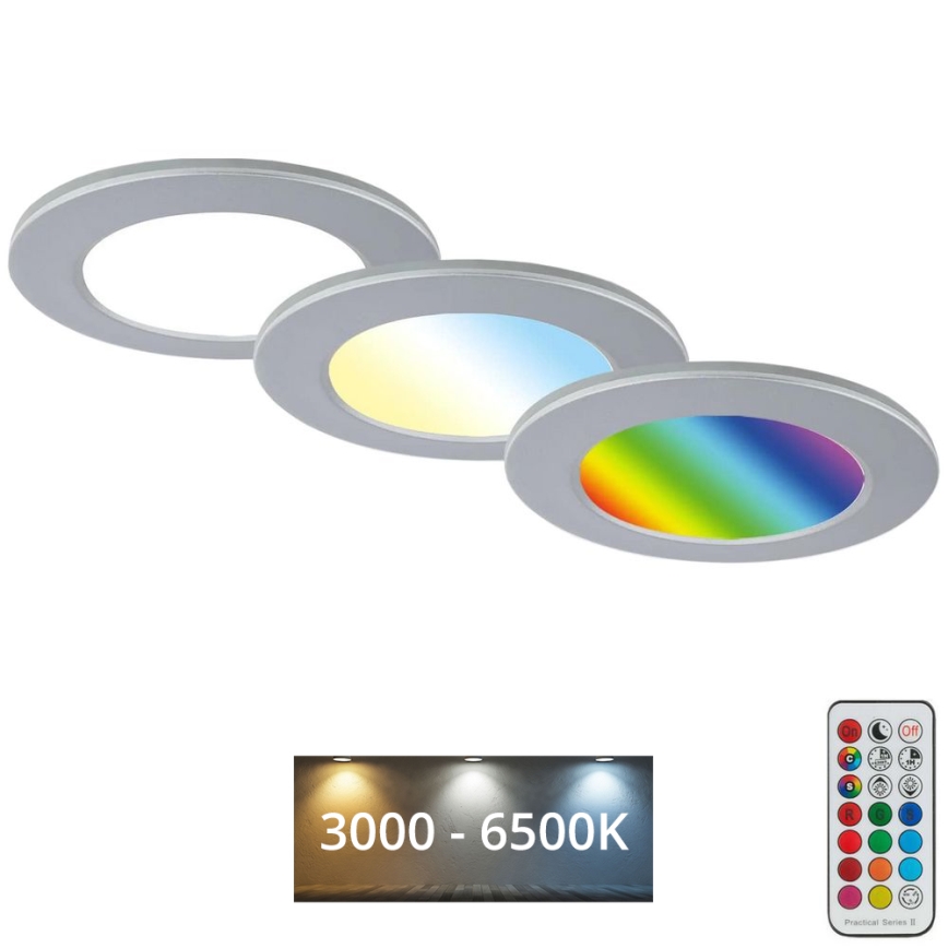 Briloner - К-кт 3x LED RGBW Димируема лампа за окачен таван на баня LED/4,8W/230V 3000-6500K IP65 + дистанционно управление