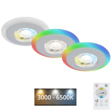 Briloner - К-кт 3x LED RGBW Димируема лампа за окачен таван на баня LED/5W/230V 3000-6500K IP44 + дистанционно управление