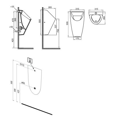 Bruckner - Писоар SCHWARN заден вход, заден отток керамика/матов черен