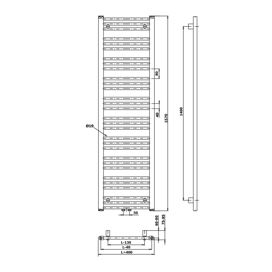 Bruckner - Радиатор за баня ALBRECHT 547W/230V 50x157 см бял