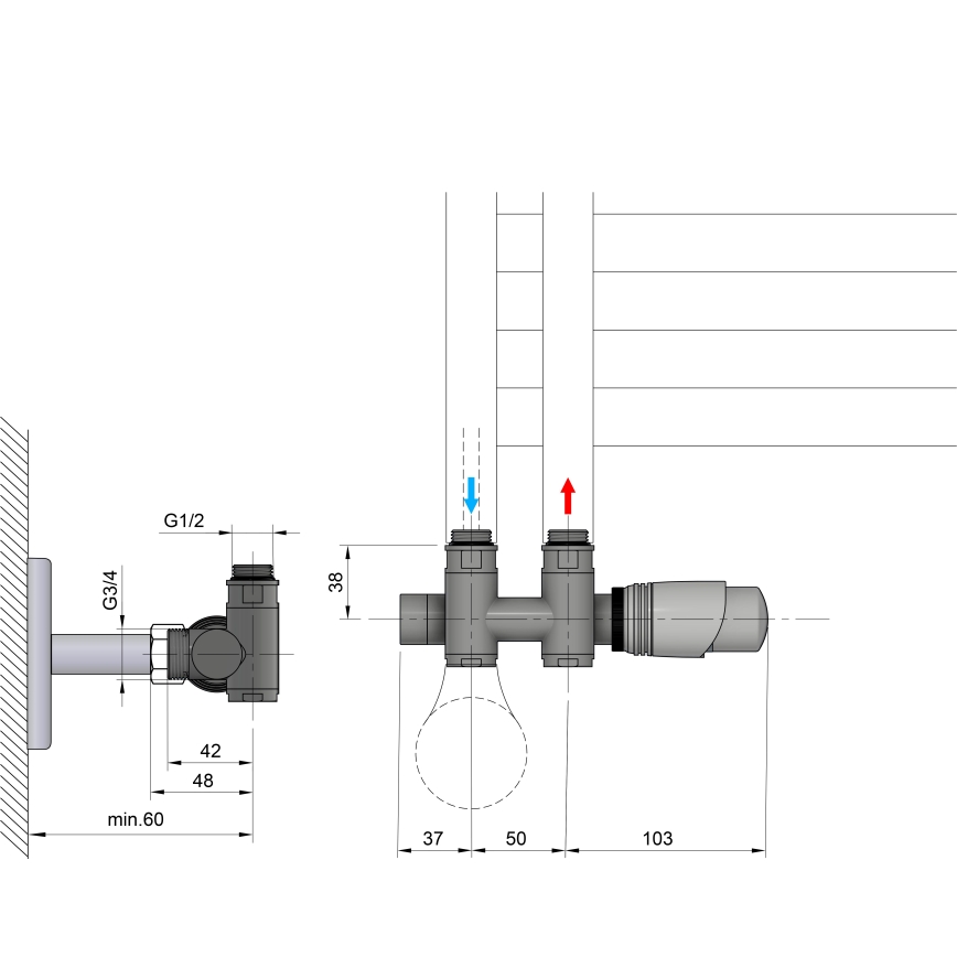 Bruckner - Термостатен к-кт за централен монтаж WICHER COMBI матов черен