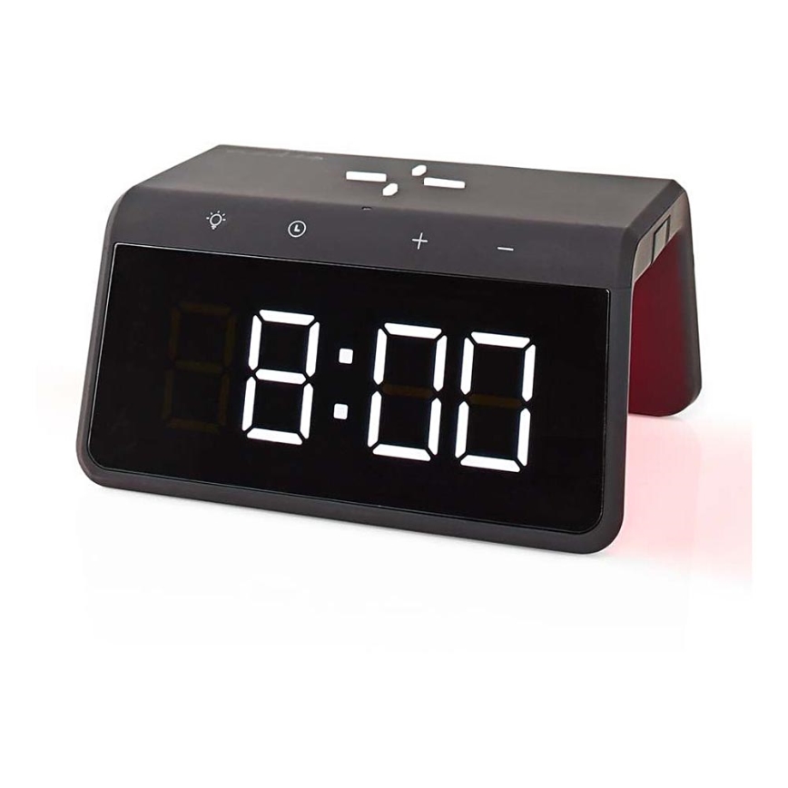 Будилник с LCD дисплей и безжичен зарядно устройство 15W/230V 1x CR2032 черен