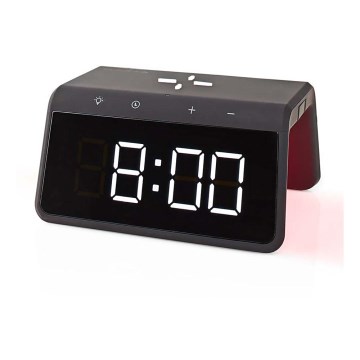 Будилник с LCD дисплей и безжичен зарядно устройство 15W/5V 1xCR2032 черен