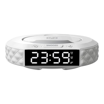 Будилник с LCD дисплей и безжично Qi зарядно 27W/9V 220 mAh бял
