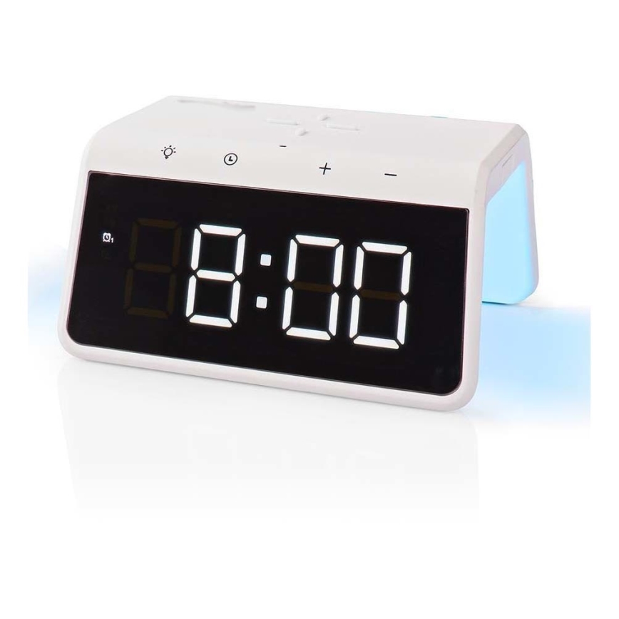 Будилник с LCD дисплей и безжично зарядно 15W/5V 1xCR2032 бял