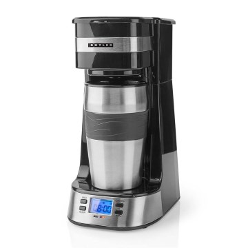 Butler - Кафеварка за една чаша 0,4 l с таймер и термочаша 750W/230V неръждаема стомана/черна