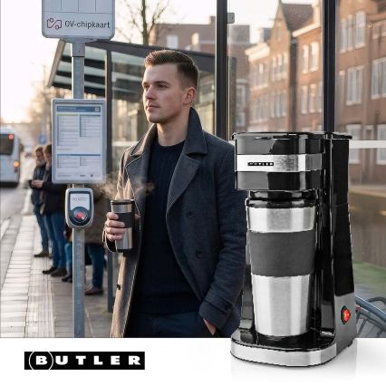 Butler - Кафеварка за една чаша 0,4 л с термо чаша 750W/230V неръждаема стомана/черно