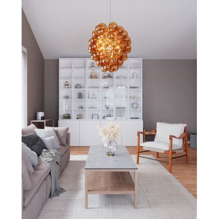 ByRydens - Пендел DELUXE 4xE14/5W/230V опушен/кафяв Ø 64 см