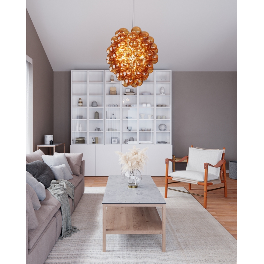 ByRydens - Пендел DELUXE 4xE14/5W/230V опушен/кафяв Ø 64 см