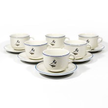 Чаен комплект 6бр. керамични чаши Lucie с чинийки бял с мотив на гъска