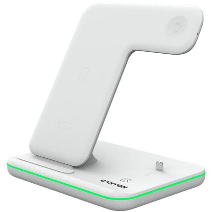 Canyon - Безжично зарядно устройство 3в1 бял