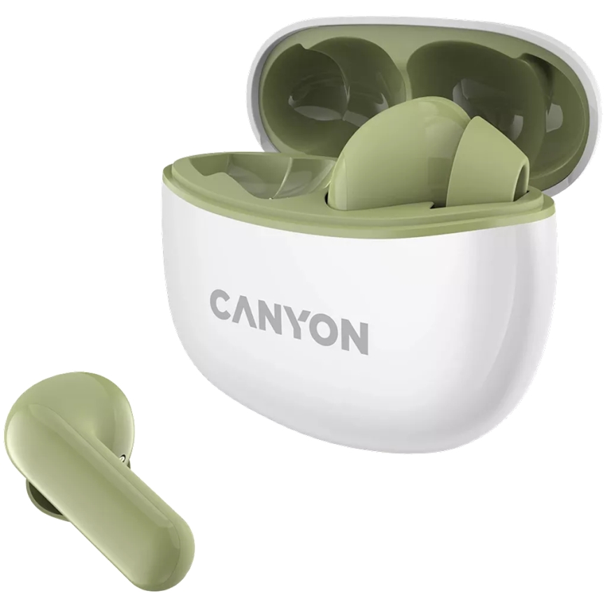 Canyon - Безжични стерео слушалки True Wireless 500 mAh + 2x 40 mAh бяло/зелено