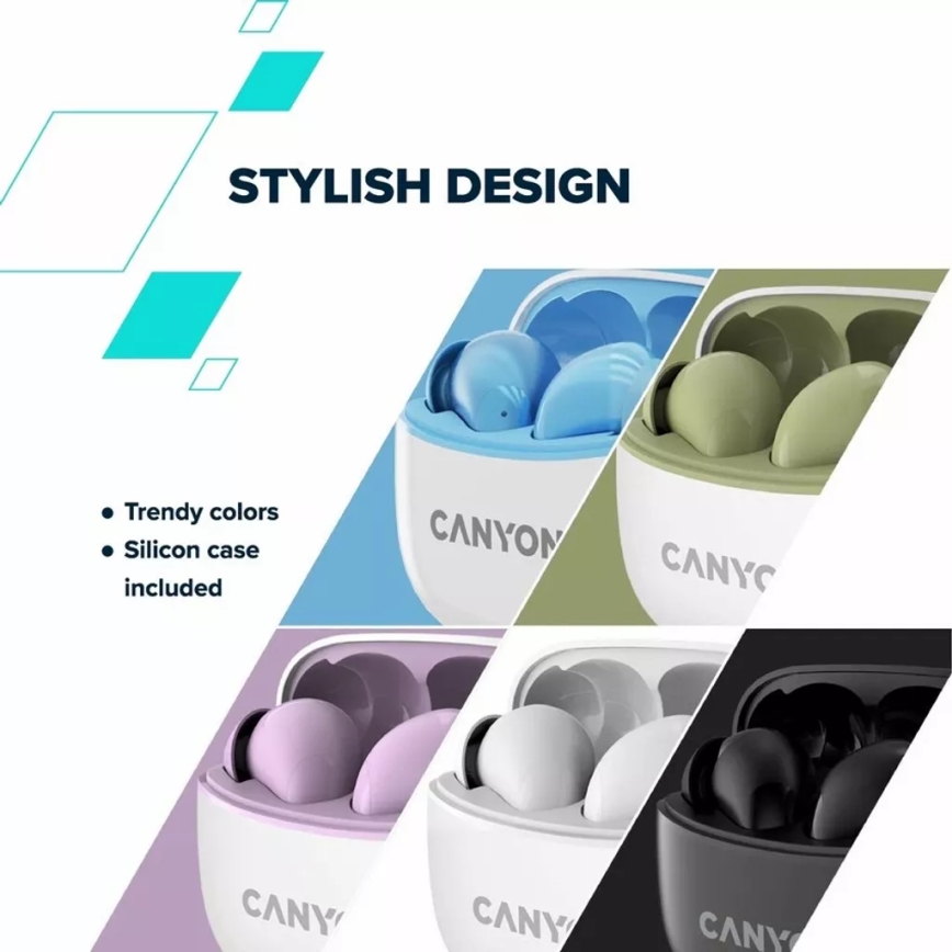 Canyon - Безжични стерео слушалки True Wireless 500 mAh + 2x 40 mAh бяло/зелено