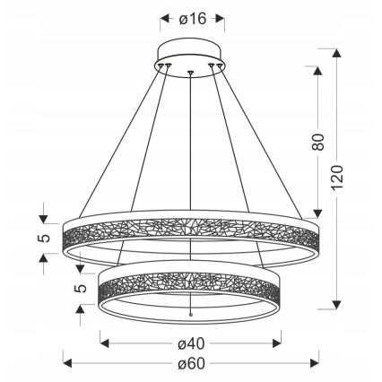 Чер Black FROZI LED/38W/230V, 60 см диоден лустър с въже