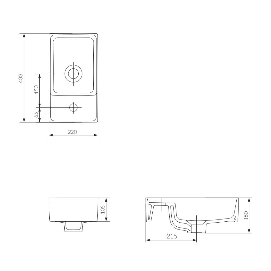 Cersanit K114-004 - Мивка за плот CREA 22x40 см керамика/бял гланц