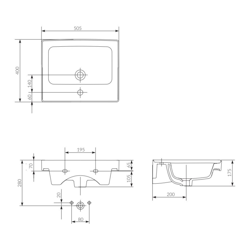 Cersanit K114-005 - Вграден умивалник CREA 40x50,5 см керамика/бял гланц