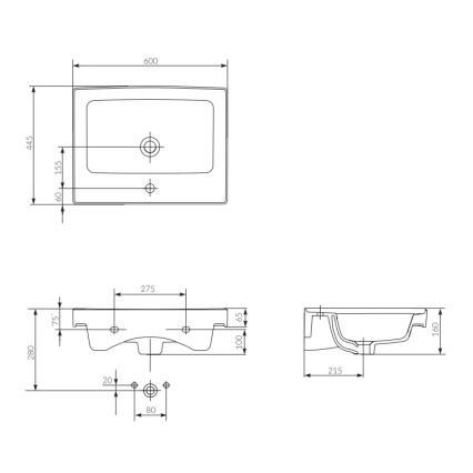 Cersanit K114-006 - Вграден умивалник CREA 44,5x60 см керамика/лъскаво бяло