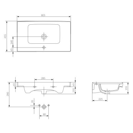 Cersanit K114-017 - Вградена мивка CREA 44,5x80,5 см керамика/бял гланц