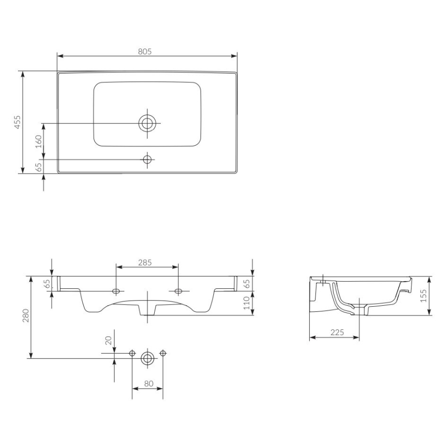 Cersanit K114-017 - Вградена мивка CREA 44,5x80,5 см керамика/бял гланц